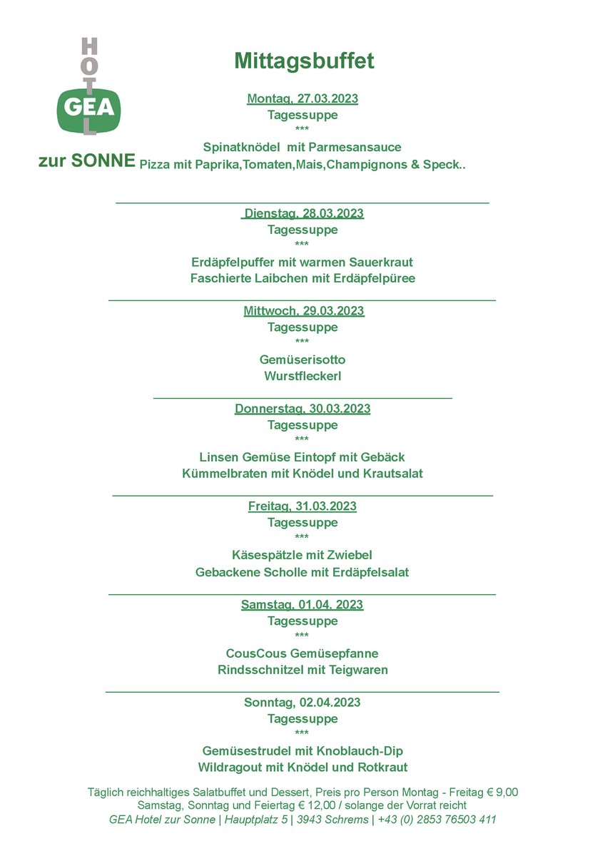 Menüplan KW 13 - 23